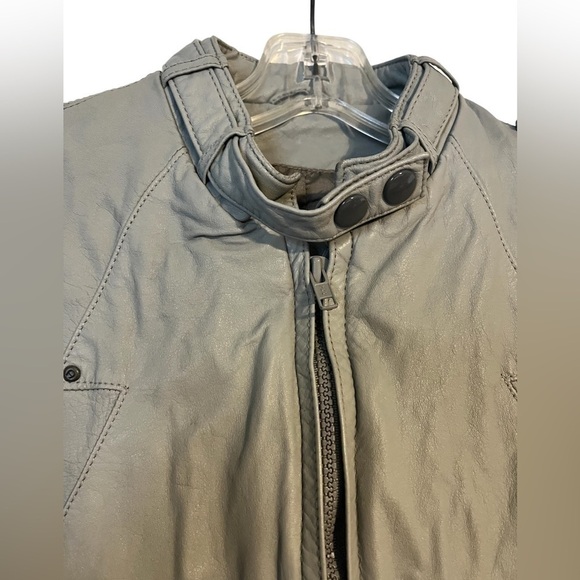 Vintage Blue Gray Etienne Aigner Leather Motorcycle Jacket Size 12 - Picture 2 of 5